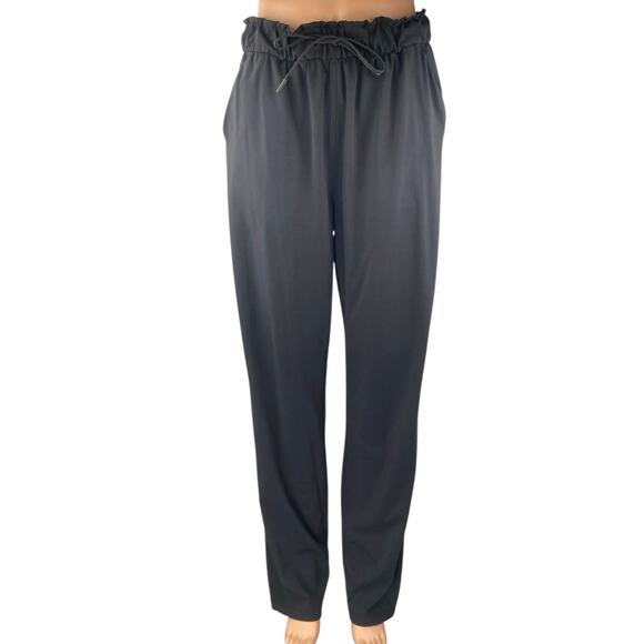 Lululemon Black Elastic Waist Straight Leg Activewear Paperbag Trousers Pants 8 - Picture 1 of 4